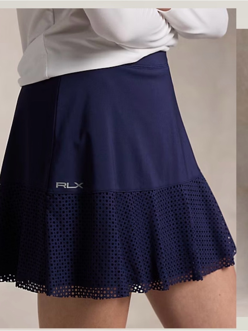 SKORT Ralph Lauren RLX GOLF 15" Eyelet-Panel Interlock Women Navy Size Large NWT